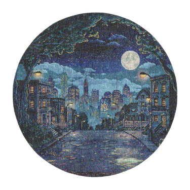 8 Bit Uptown Twilight Skyline in 5' Round Size