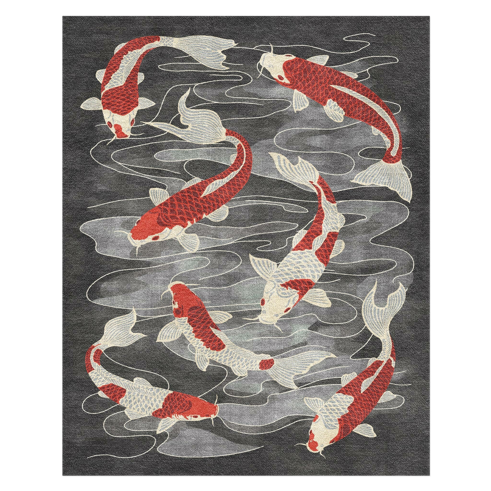 Red Koi Rug Koi Pond Charcoal Area Rug – Undrfoot Rugs