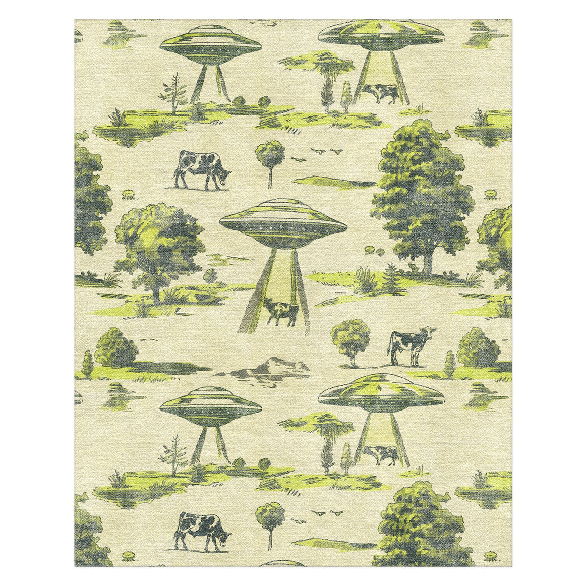 Ufo Cow Abduction Toile Area Rug – Undrfoot Rugs