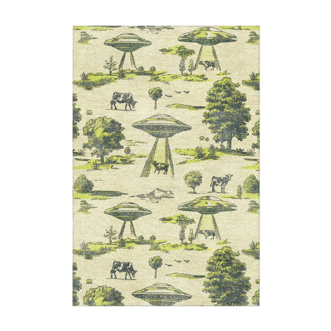Ufo Cow Abduction Toile Area Rug – Undrfoot Rugs