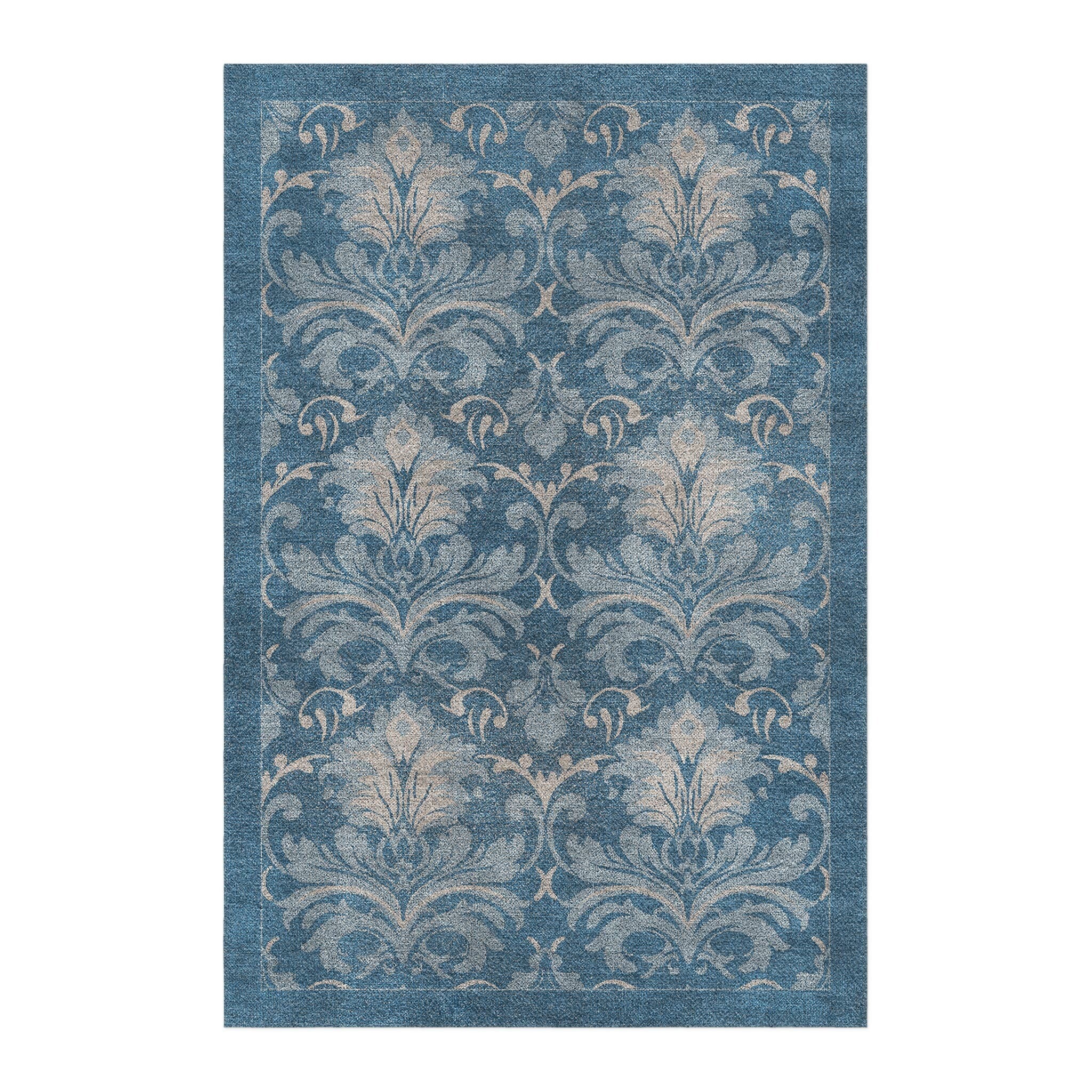 Demask Rugs Agnes Damask Denim Blue Area Rug – Undrfoot Rugs