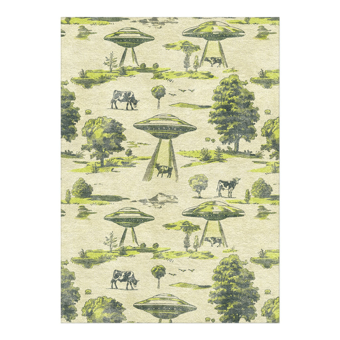 Ufo Cow Abduction Toile Area Rug – Undrfoot Rugs