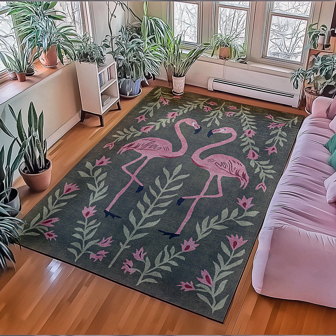 Flamingo Friends Sage Green Area Rug – Undrfoot Rugs