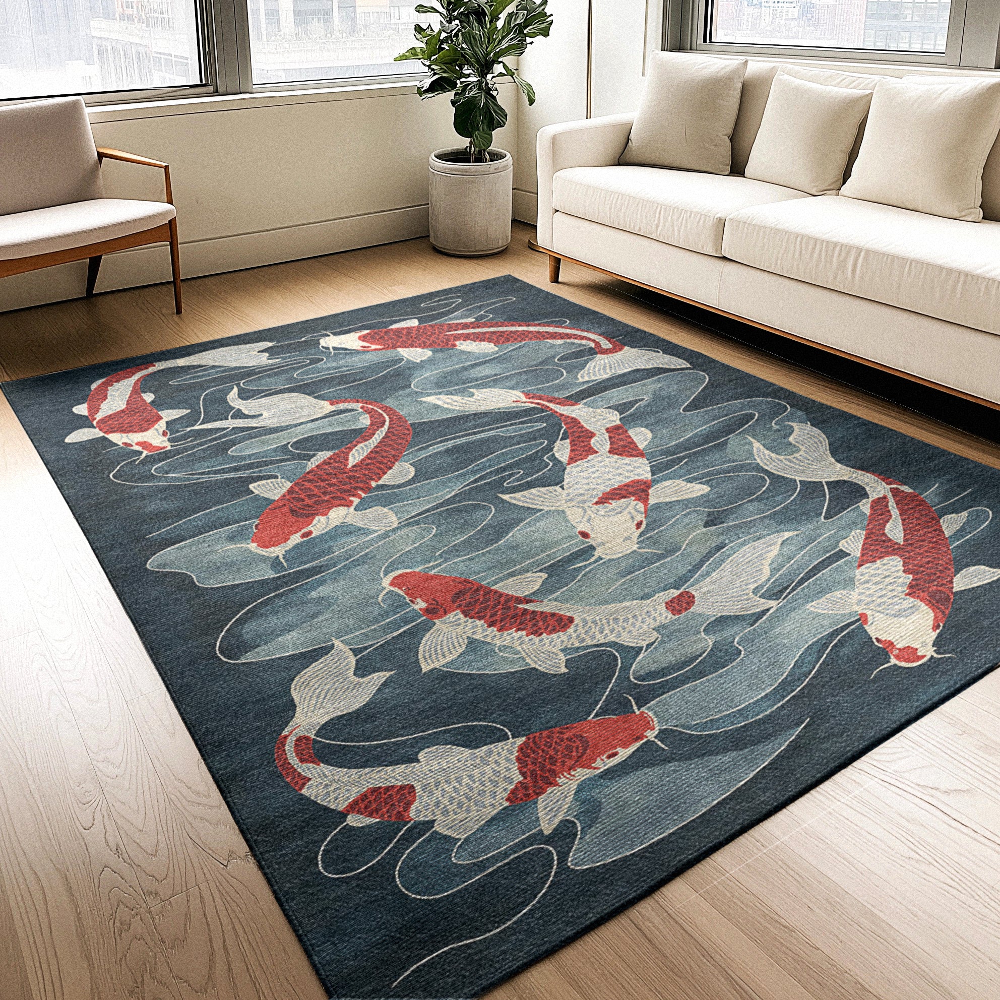 Pond Colors Rug Koi Pond Blue Area Rug – Undrfoot Rugs