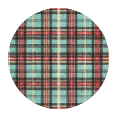 Feguson Plaid Teal & Red in 5' Round Size