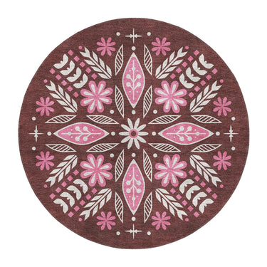 Topanga Burgundy & Pink in 5' Round Size