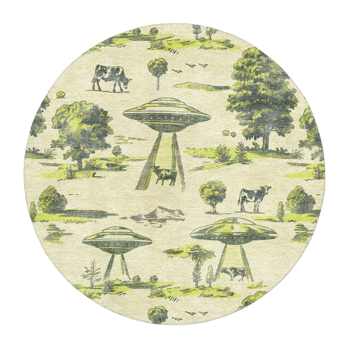 Ufo Cow Abduction Toile Area Rug – Undrfoot Rugs