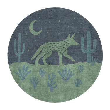 Desert Coyote Midnight Blue & Sage Green in 5' Round Size