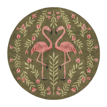 Flamingo Friends Sage Green in 5' Round Size