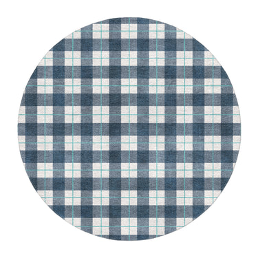 Wallace Plaid Blue & Teal in round-5ft Size