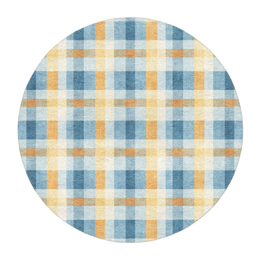 Monroe Plaid Blue & Yellow in round-5ft Size