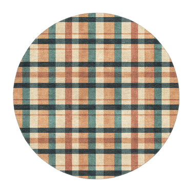 Brenton Plaid Taupe & Teal in 5' Round Size